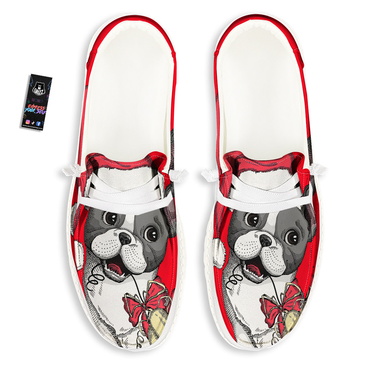 Santa Christmas French Bulldog Print White Loafers-grizzshop