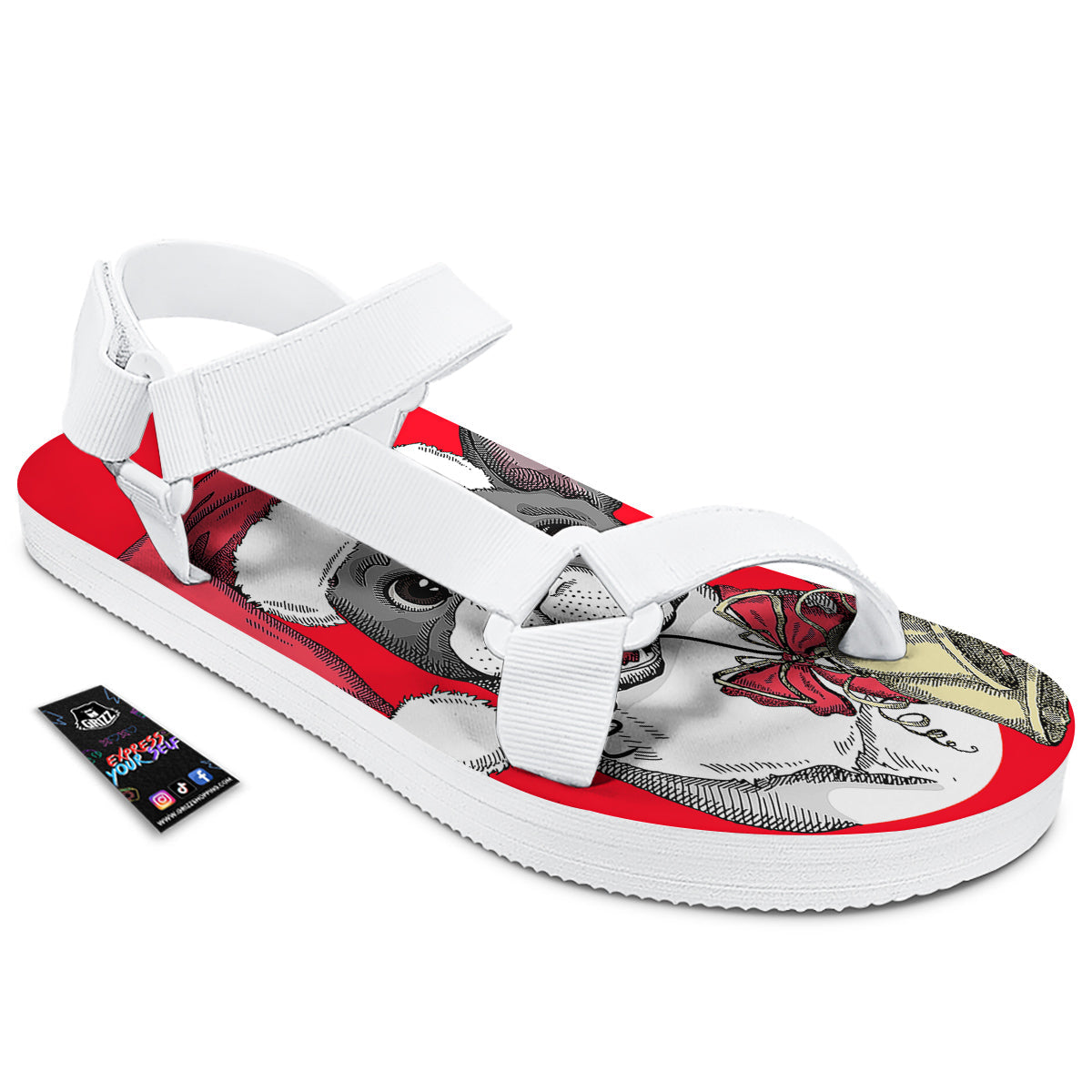Santa Christmas French Bulldog Print White Open Toe Sandals-grizzshop