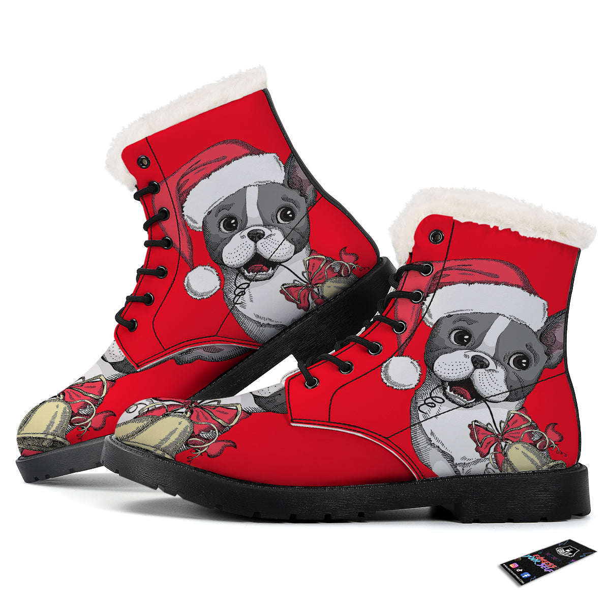 Santa Christmas French Bulldog Print Winter Boots-grizzshop