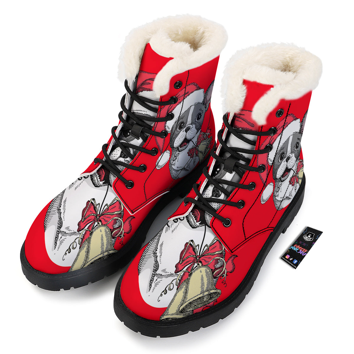 Santa Christmas French Bulldog Print Winter Boots-grizzshop