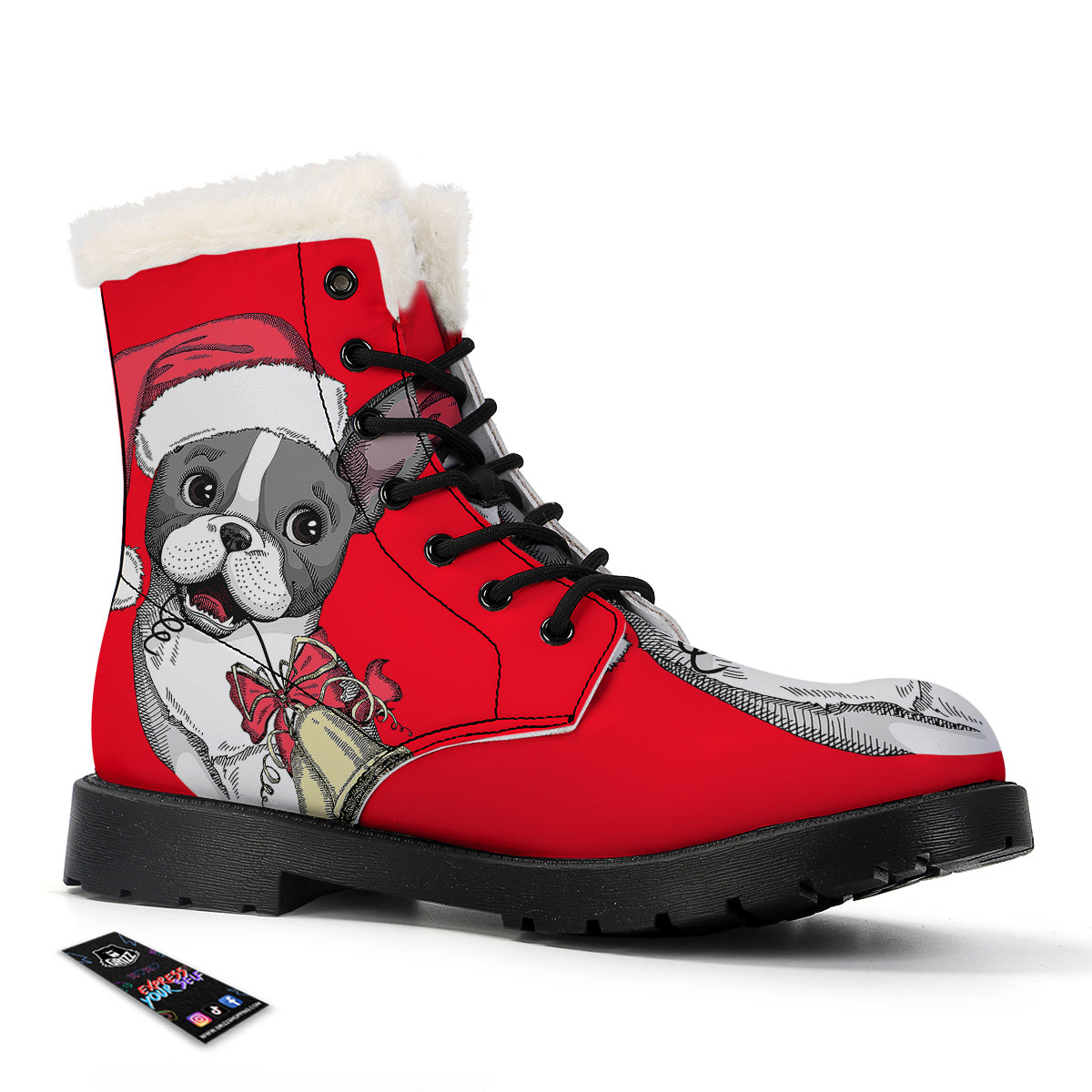 Santa Christmas French Bulldog Print Winter Boots-grizzshop