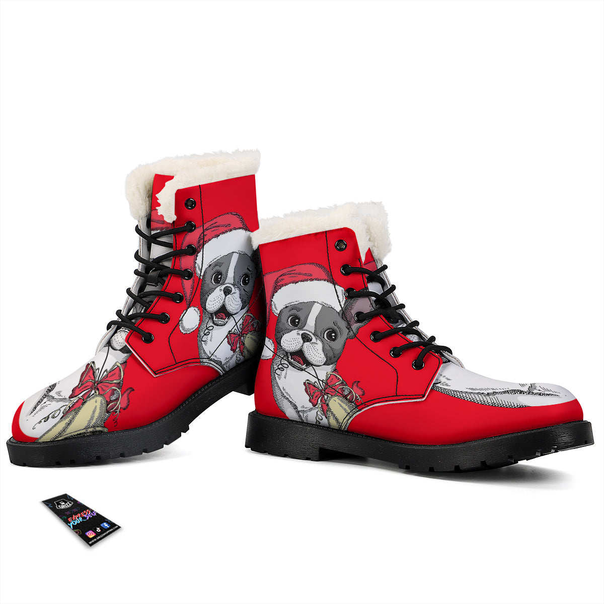 Santa Christmas French Bulldog Print Winter Boots-grizzshop