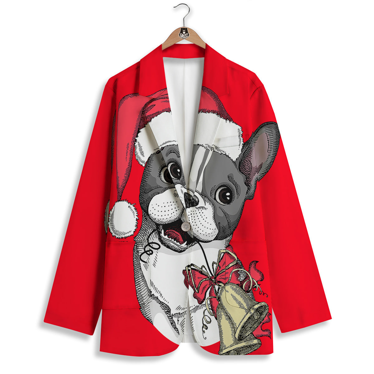 Santa Christmas French Bulldog Print Women's Blazer-grizzshop