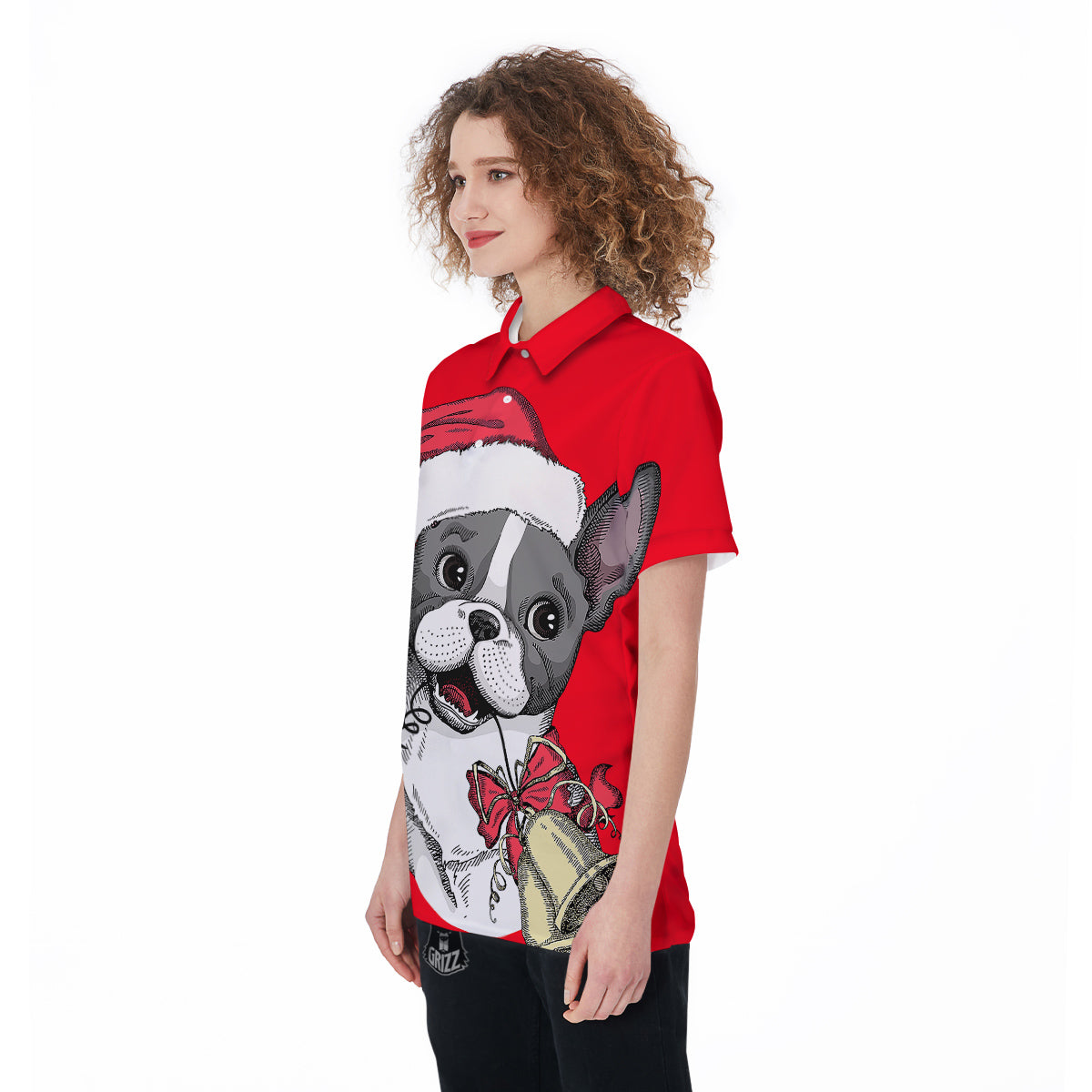 Santa Christmas French Bulldog Print Women's Golf Shirts-grizzshop
