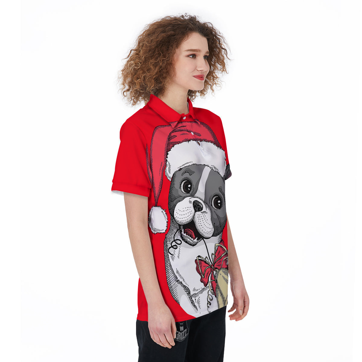 Santa Christmas French Bulldog Print Women's Golf Shirts-grizzshop