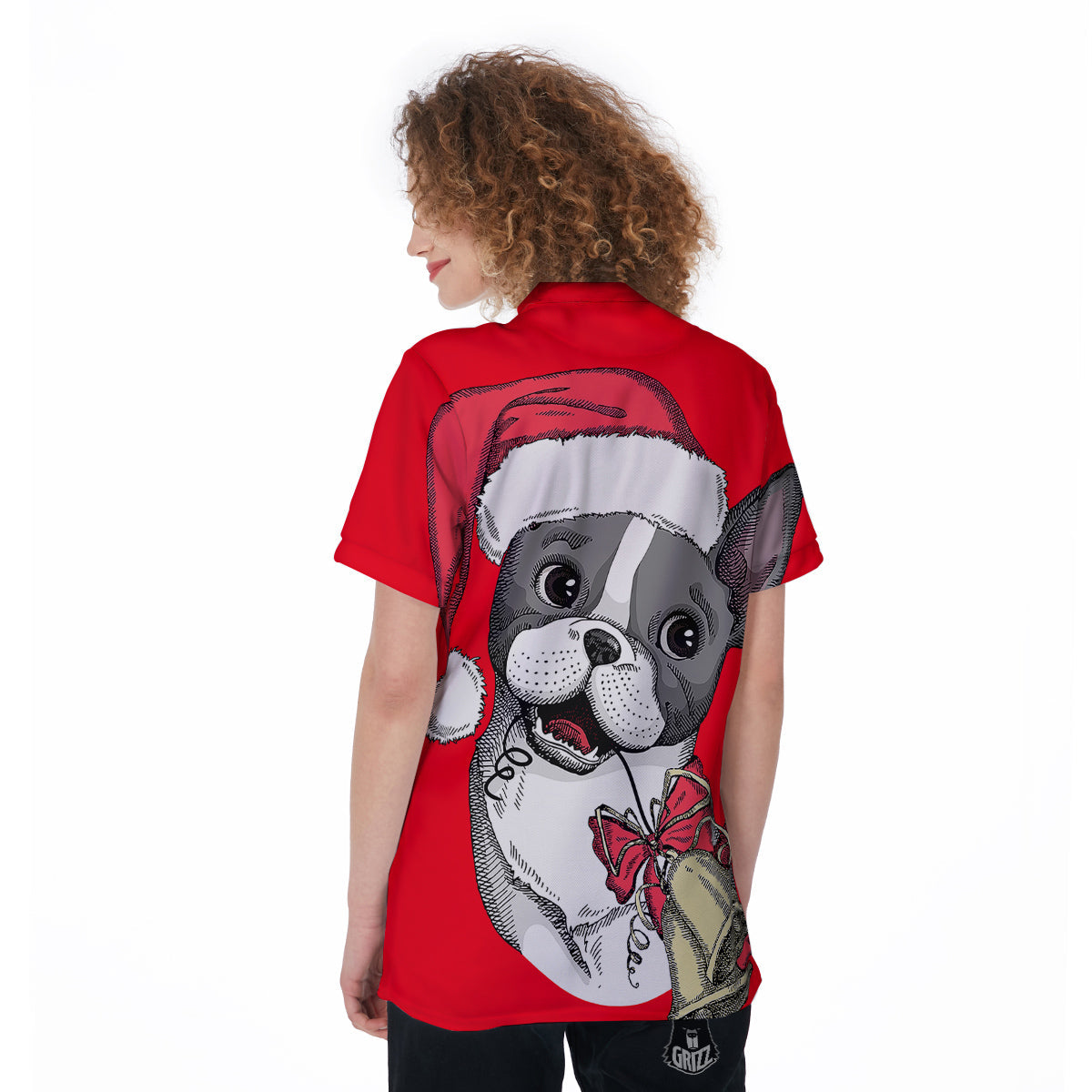 Santa Christmas French Bulldog Print Women's Golf Shirts-grizzshop