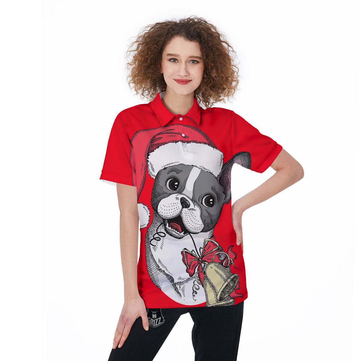 Santa Christmas French Bulldog Print Women's Golf Shirts-grizzshop