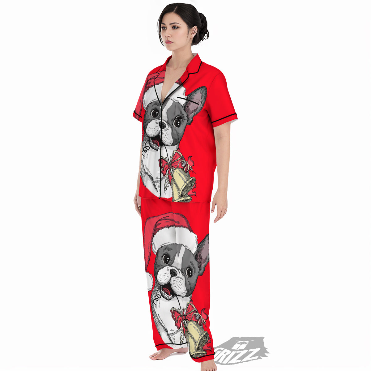 Santa Christmas French Bulldog Print Women's Pajamas Set-grizzshop