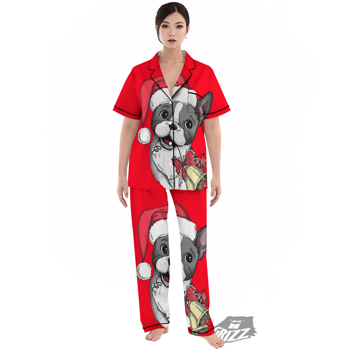 Santa Christmas French Bulldog Print Women's Pajamas Set-grizzshop