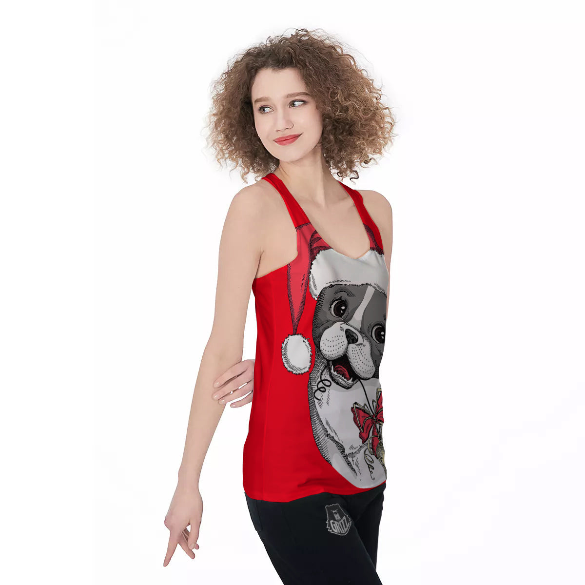 Santa Christmas French Bulldog Print Women's Racerback Tank Top-grizzshop