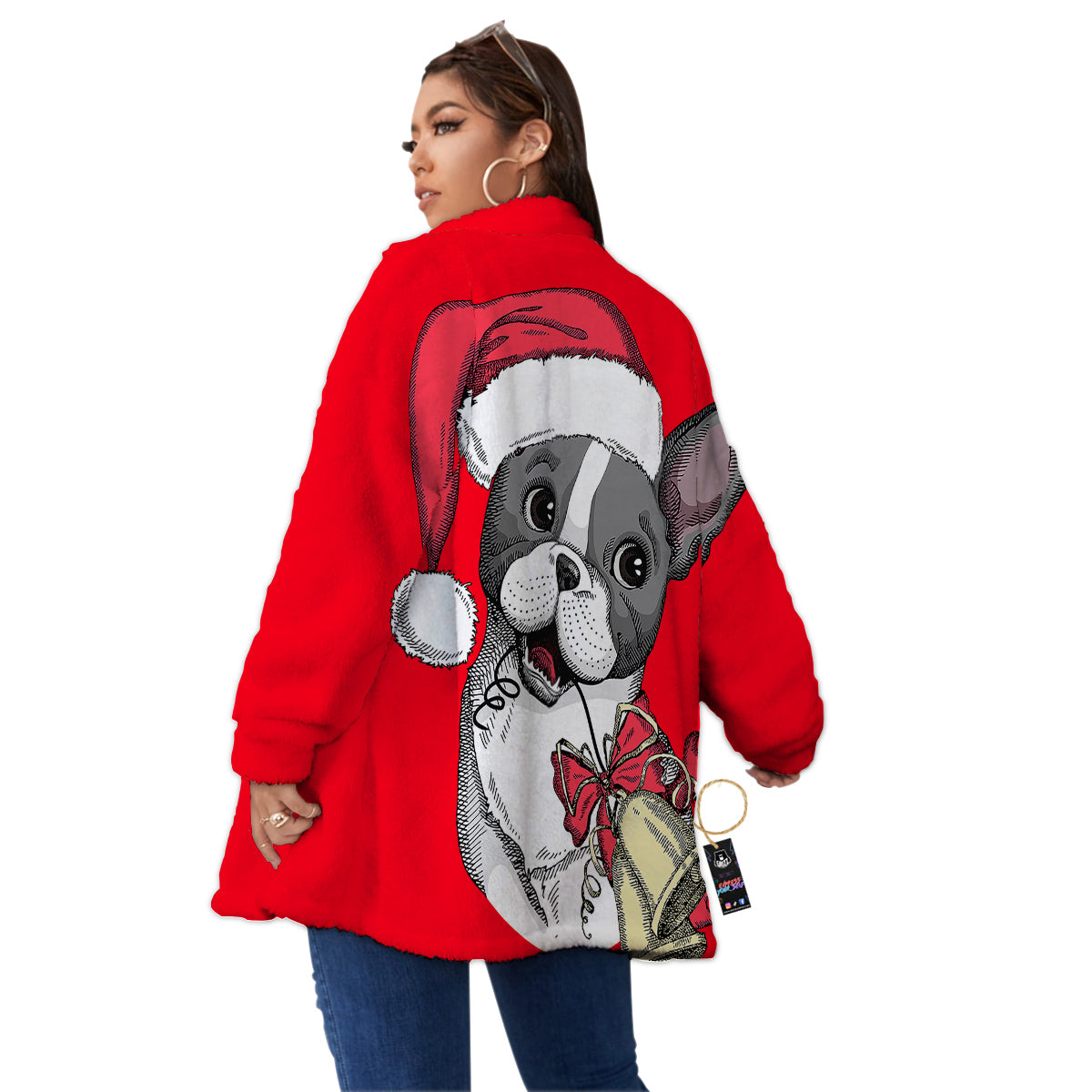 Santa Christmas French Bulldog Print Women's Sherpa Jacket-grizzshop