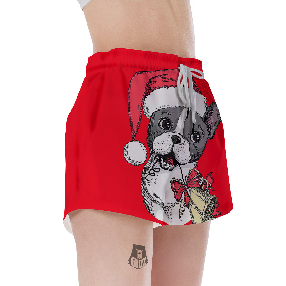 Santa Christmas French Bulldog Print Women's Shorts-grizzshop