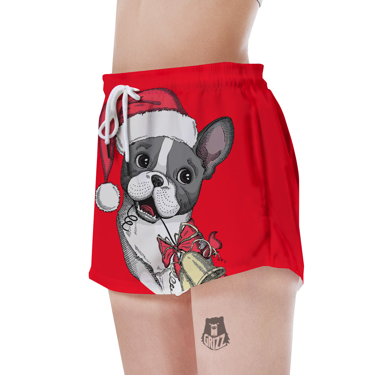 Santa Christmas French Bulldog Print Women's Shorts-grizzshop