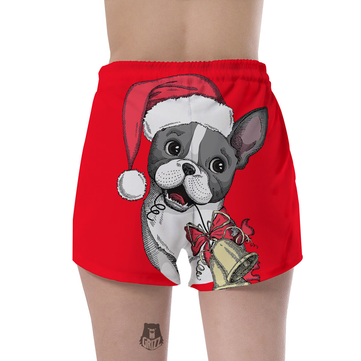 Santa Christmas French Bulldog Print Women's Shorts-grizzshop