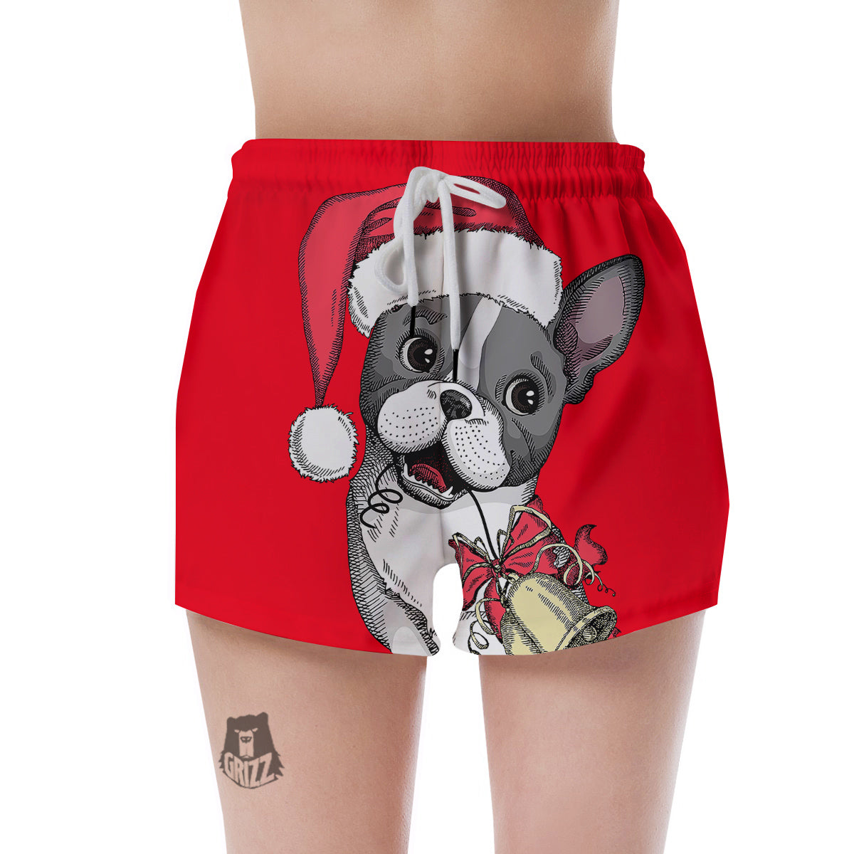 Santa Christmas French Bulldog Print Women's Shorts-grizzshop