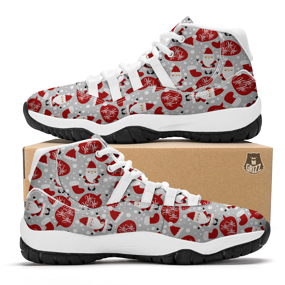 Santa Christmas HOHO Print Pattern White Bball Shoes-grizzshop