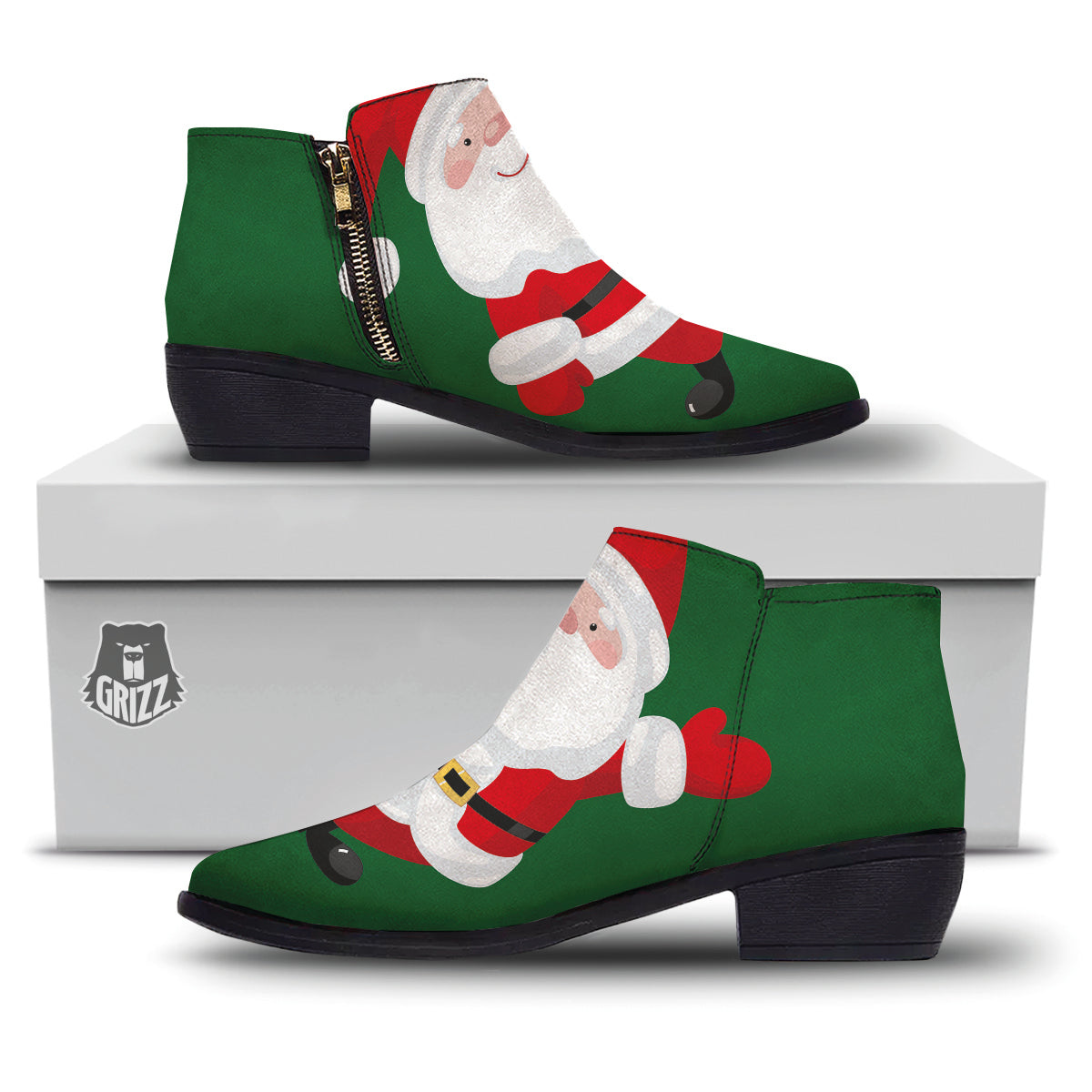 Santa Claus Cartoon Print Ankle Boots-grizzshop