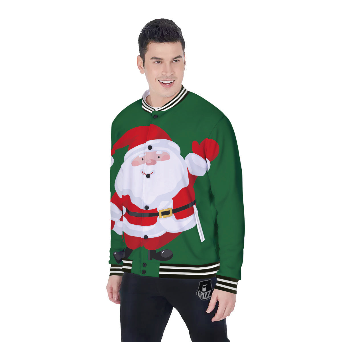 Santa Claus Cartoon Print Baseball Jacket-grizzshop