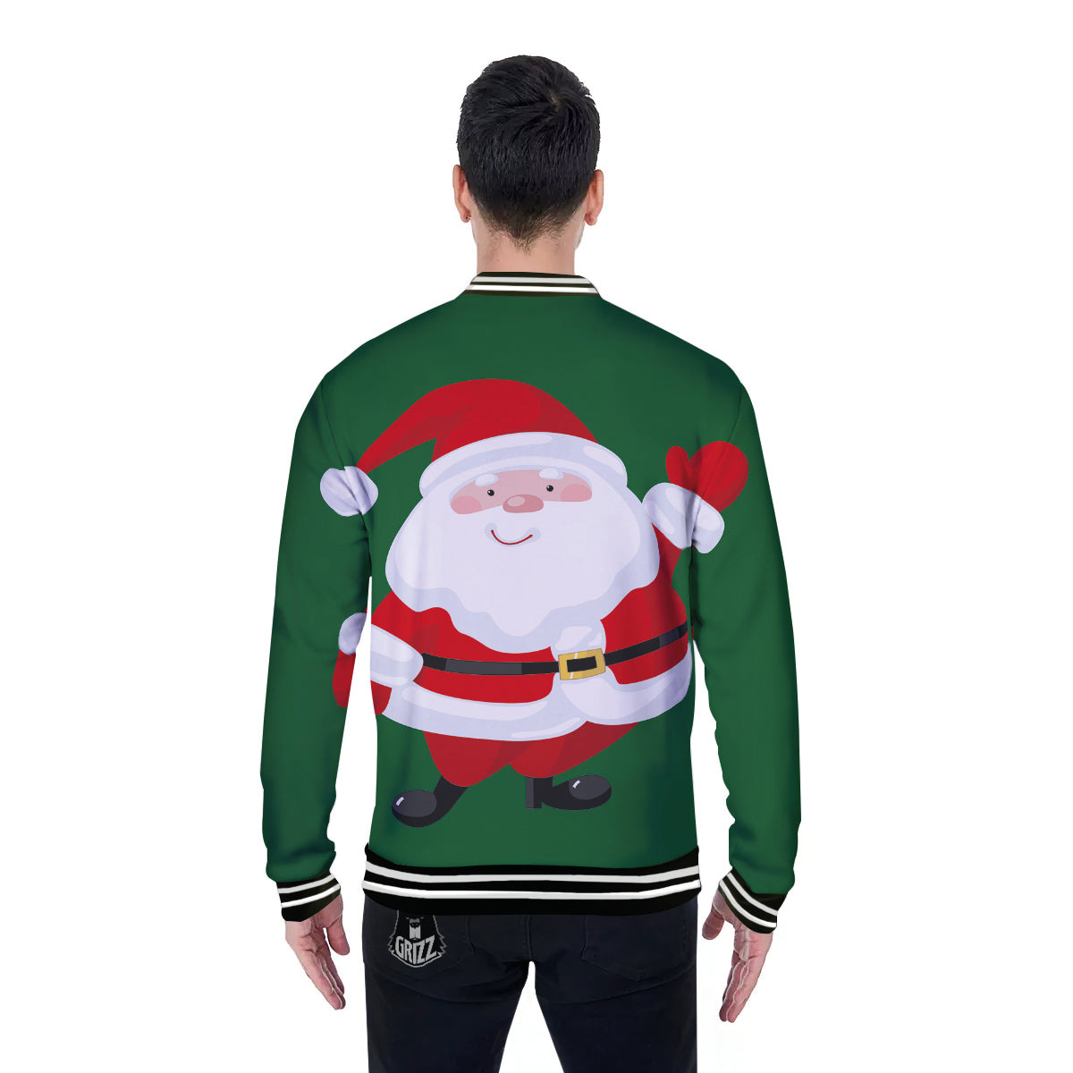 Santa Claus Cartoon Print Baseball Jacket-grizzshop