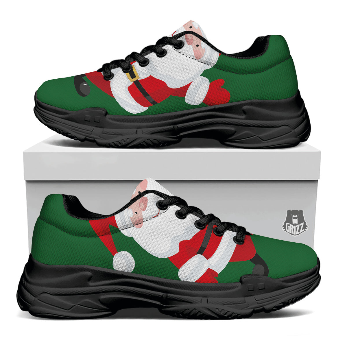Santa Claus Cartoon Print Black Chunky Shoes-grizzshop