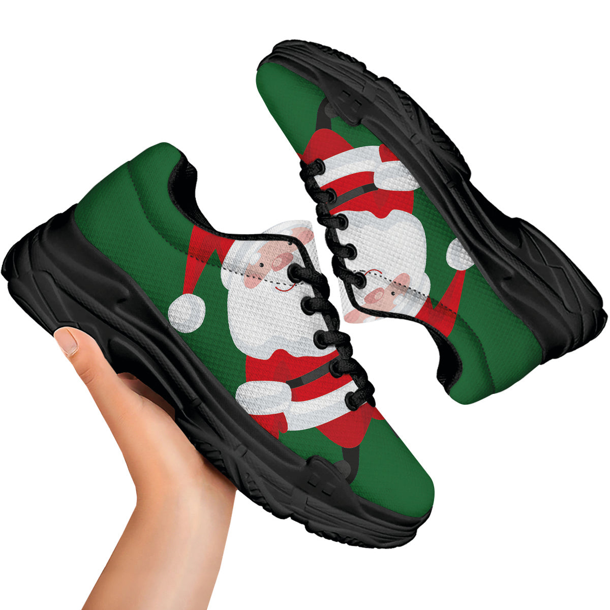 Santa Claus Cartoon Print Black Chunky Shoes-grizzshop