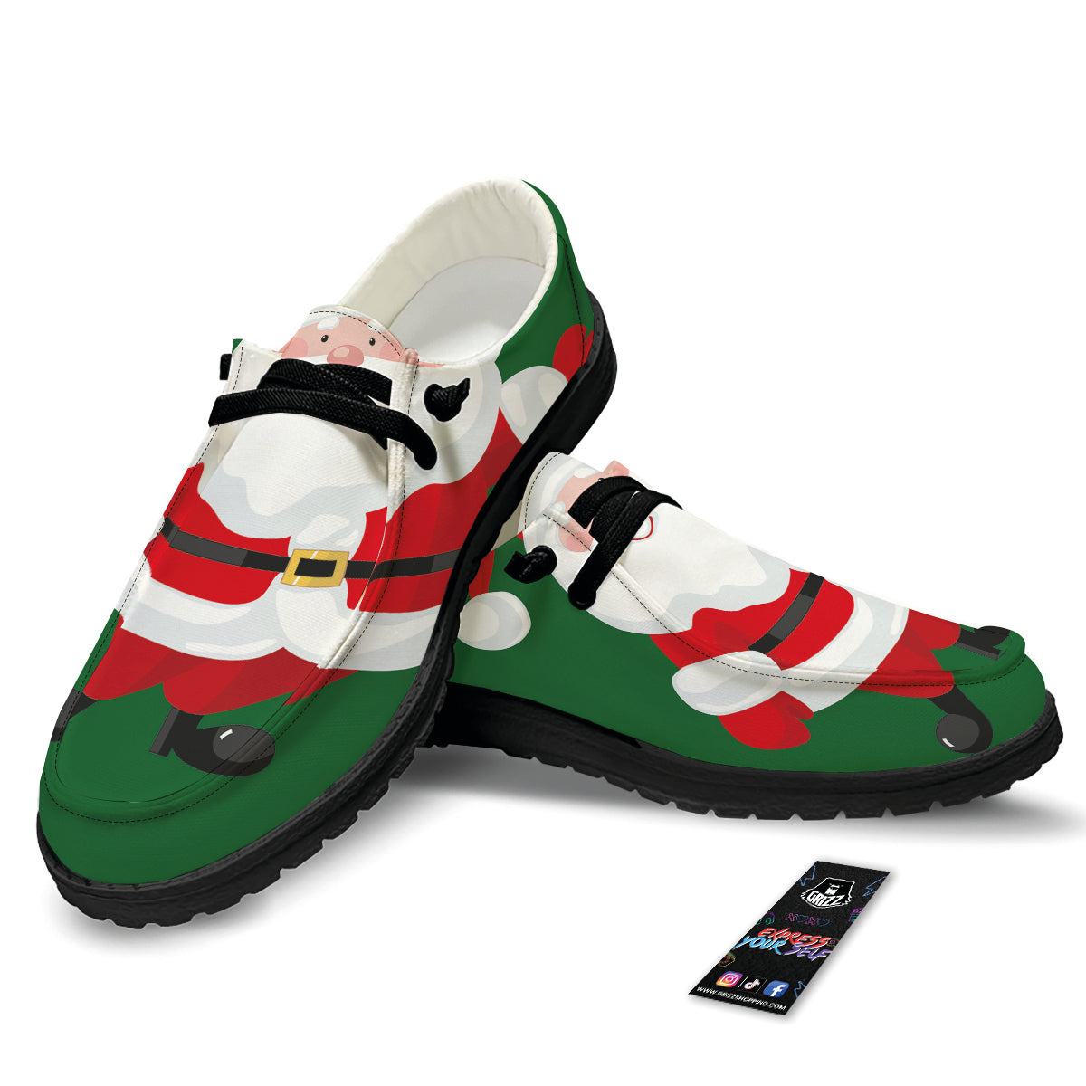 Santa Claus Cartoon Print Black Loafers-grizzshop