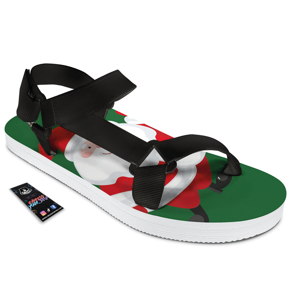 Santa Claus Cartoon Print Black Open Toe Sandals-grizzshop