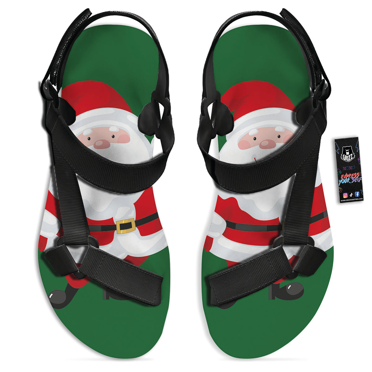 Santa Claus Cartoon Print Black Open Toe Sandals-grizzshop