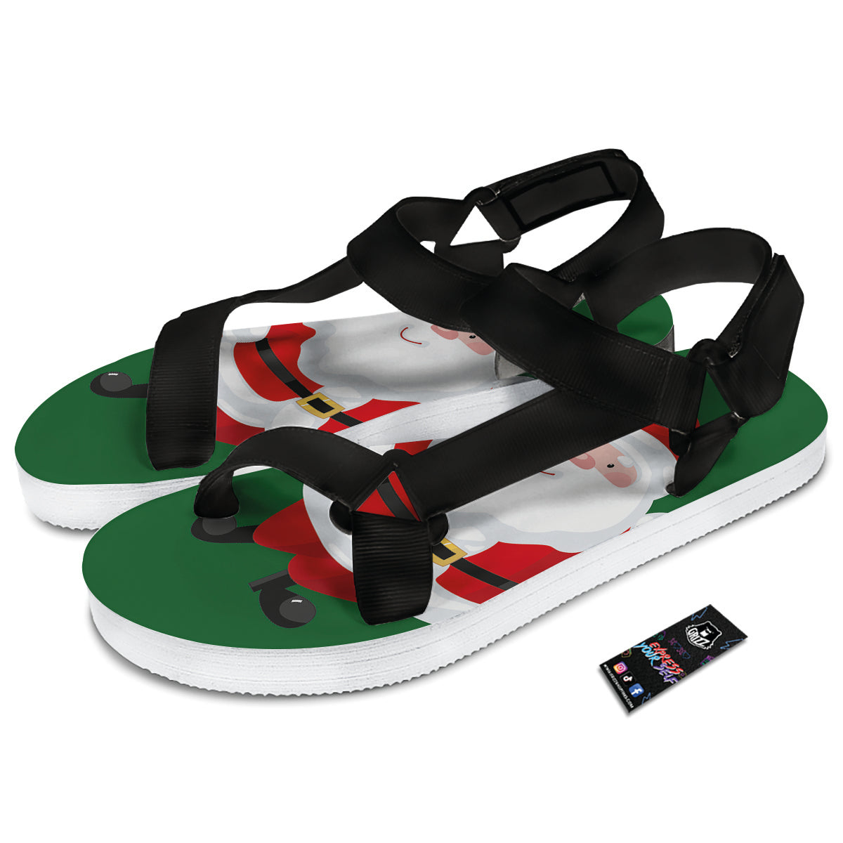 Santa Claus Cartoon Print Black Open Toe Sandals-grizzshop