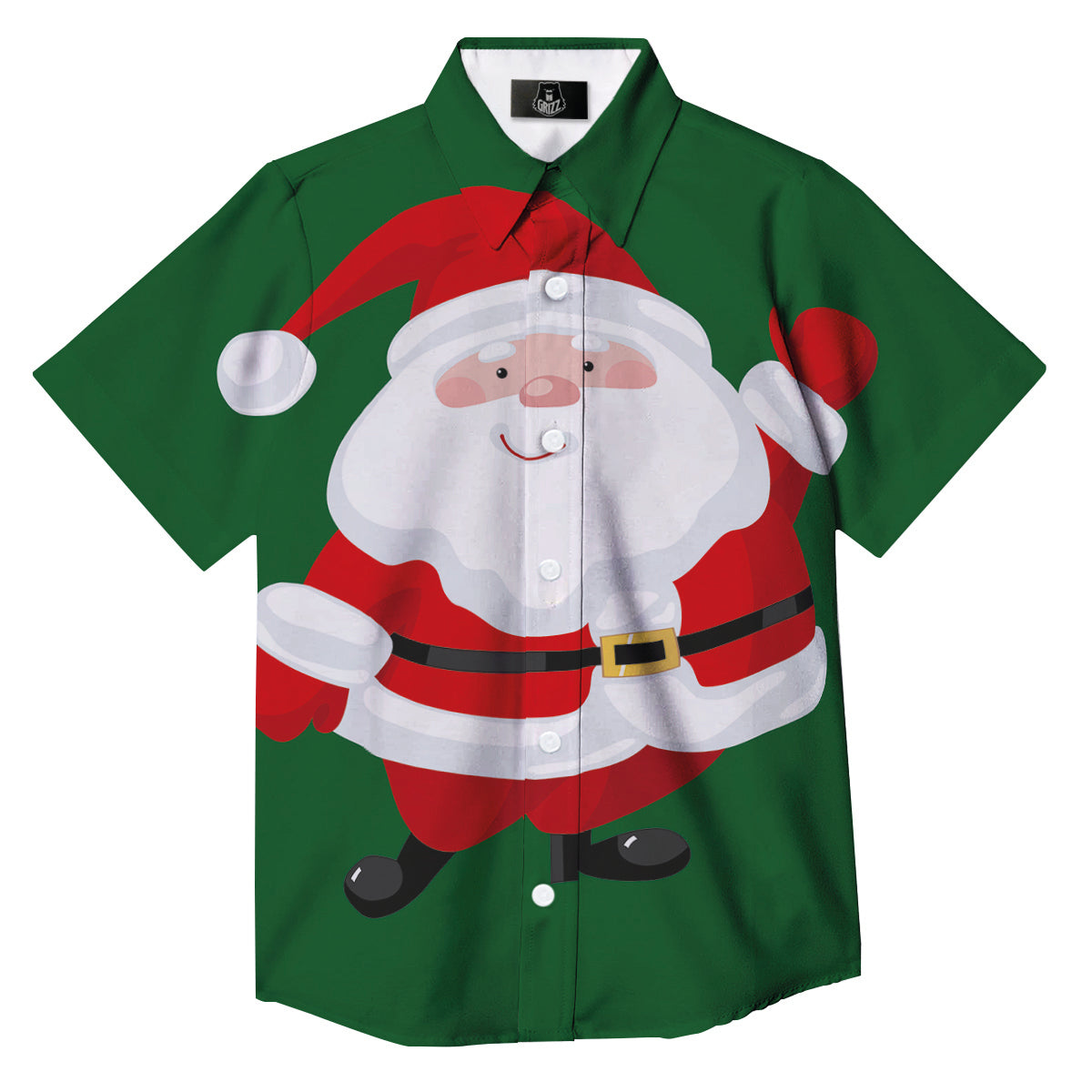 Santa Claus Cartoon Print Button Up Shirt-grizzshop