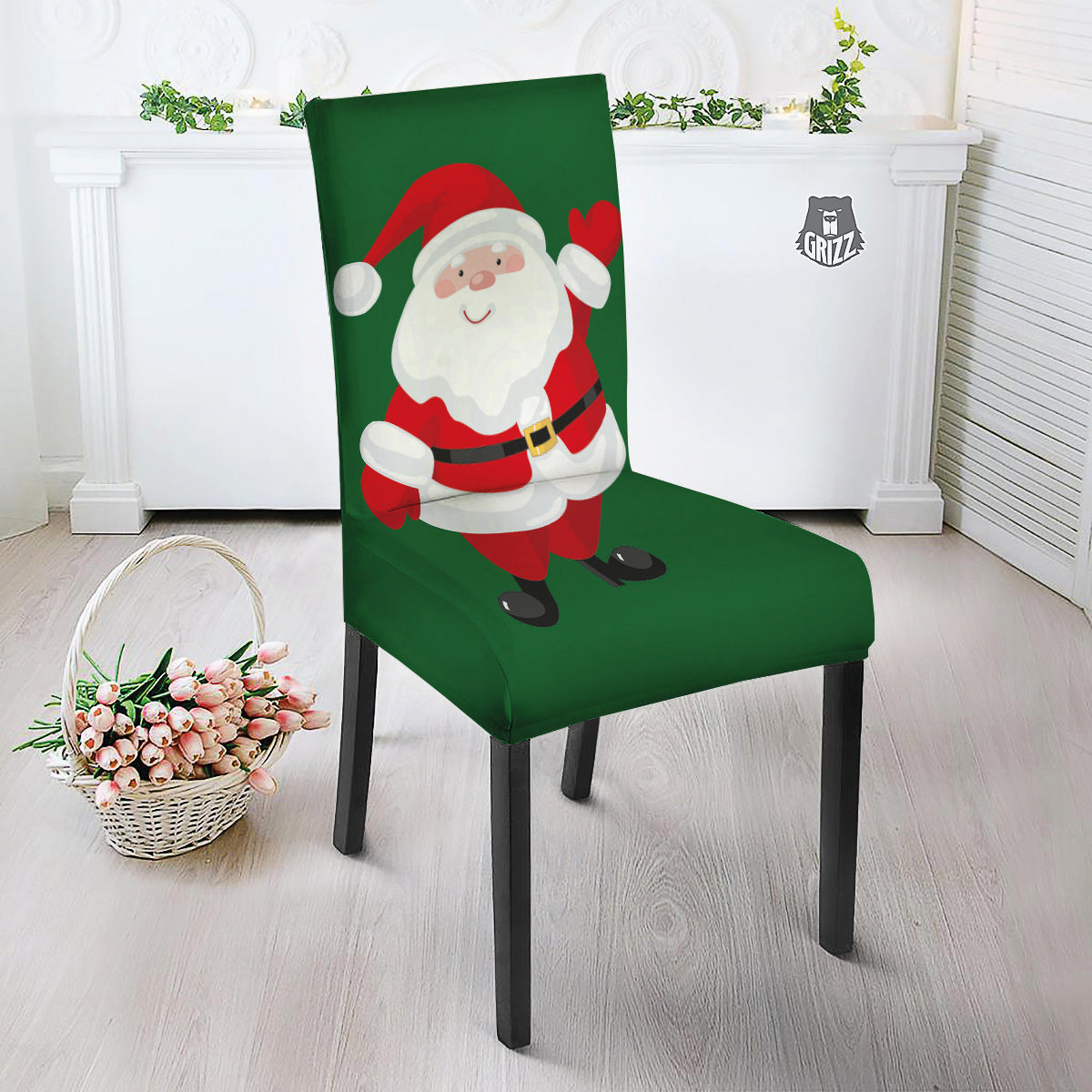 Santa Claus Cartoon Print Dining Chair Slipcover-grizzshop