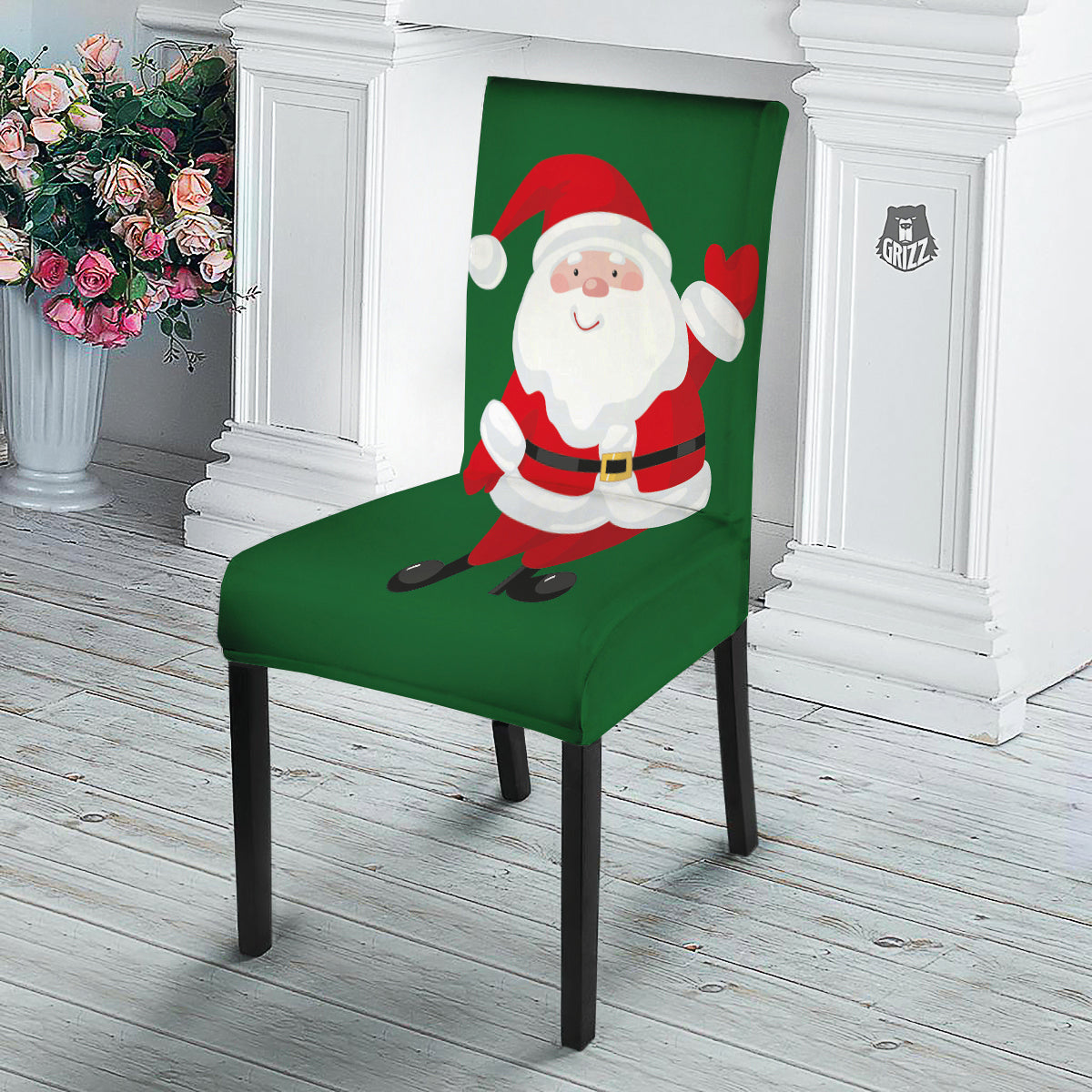 Santa Claus Cartoon Print Dining Chair Slipcover-grizzshop