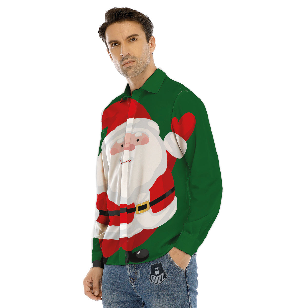 Santa Claus Cartoon Print Men's Dress Shirts-grizzshop