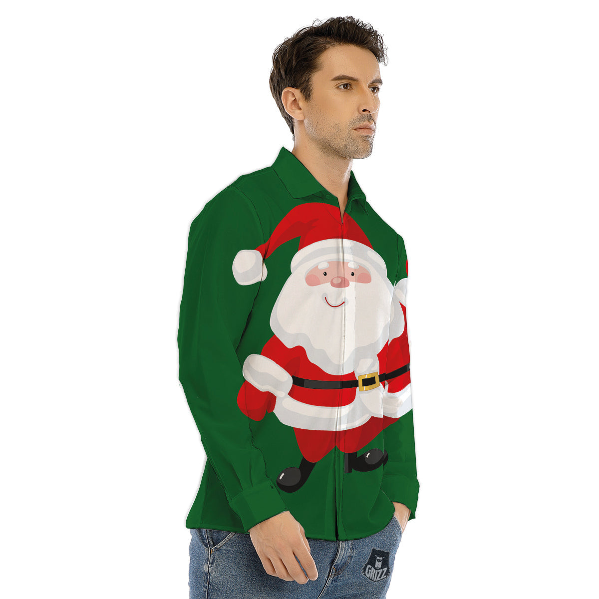Santa Claus Cartoon Print Men's Dress Shirts-grizzshop