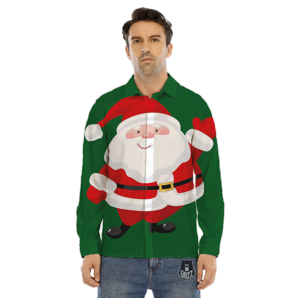 Santa Claus Cartoon Print Men's Dress Shirts-grizzshop