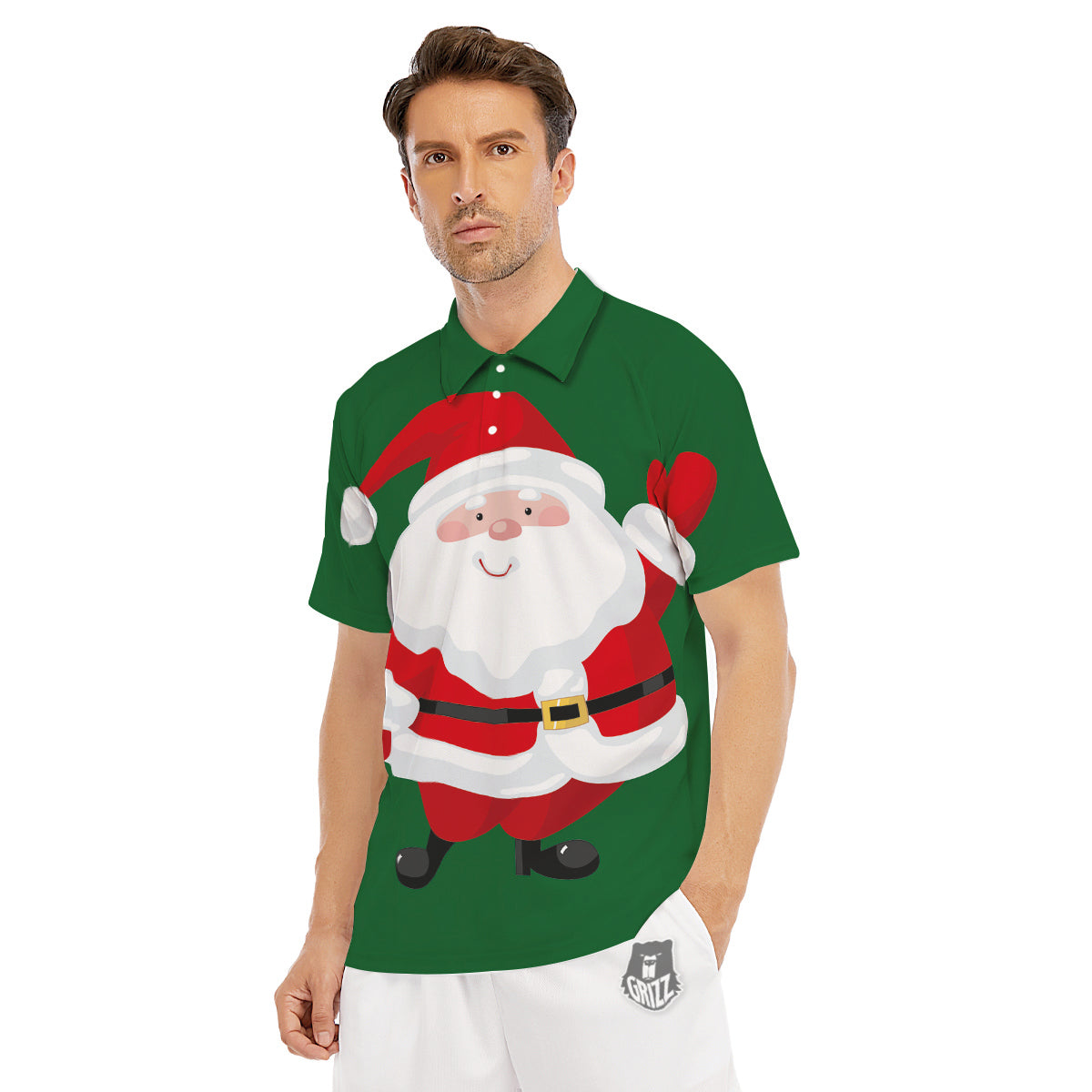Santa Claus Cartoon Print Men's Golf Shirts-grizzshop