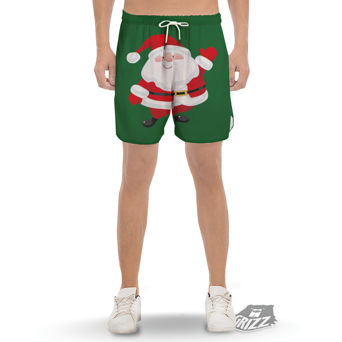 Santa Claus Cartoon Print Men's Gym Shorts-grizzshop