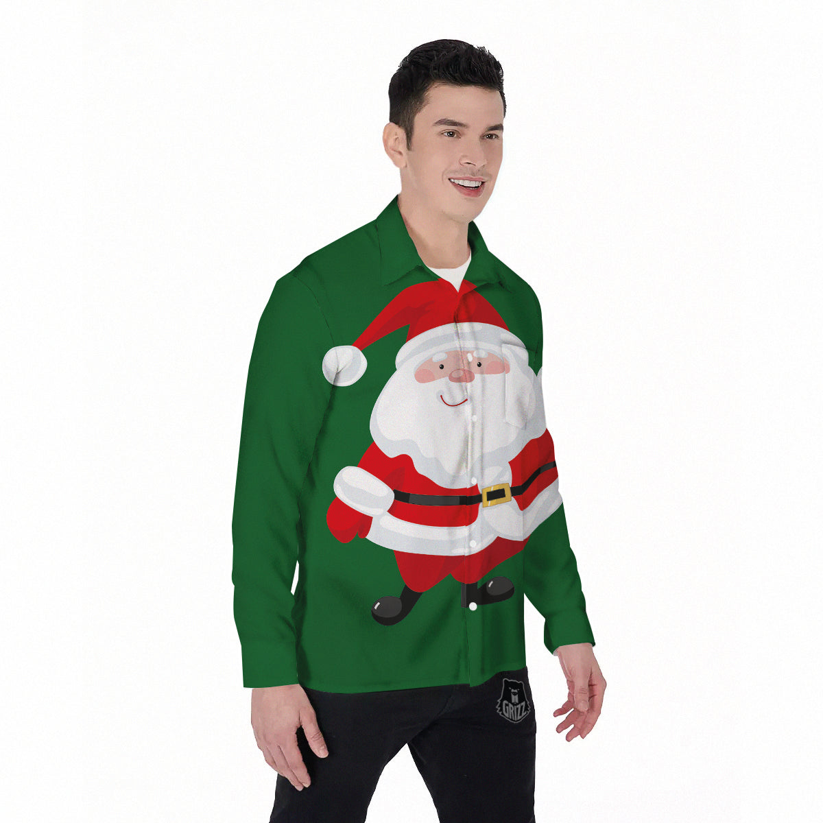 Santa Claus Cartoon Print Men's Long Sleeve Shirts-grizzshop