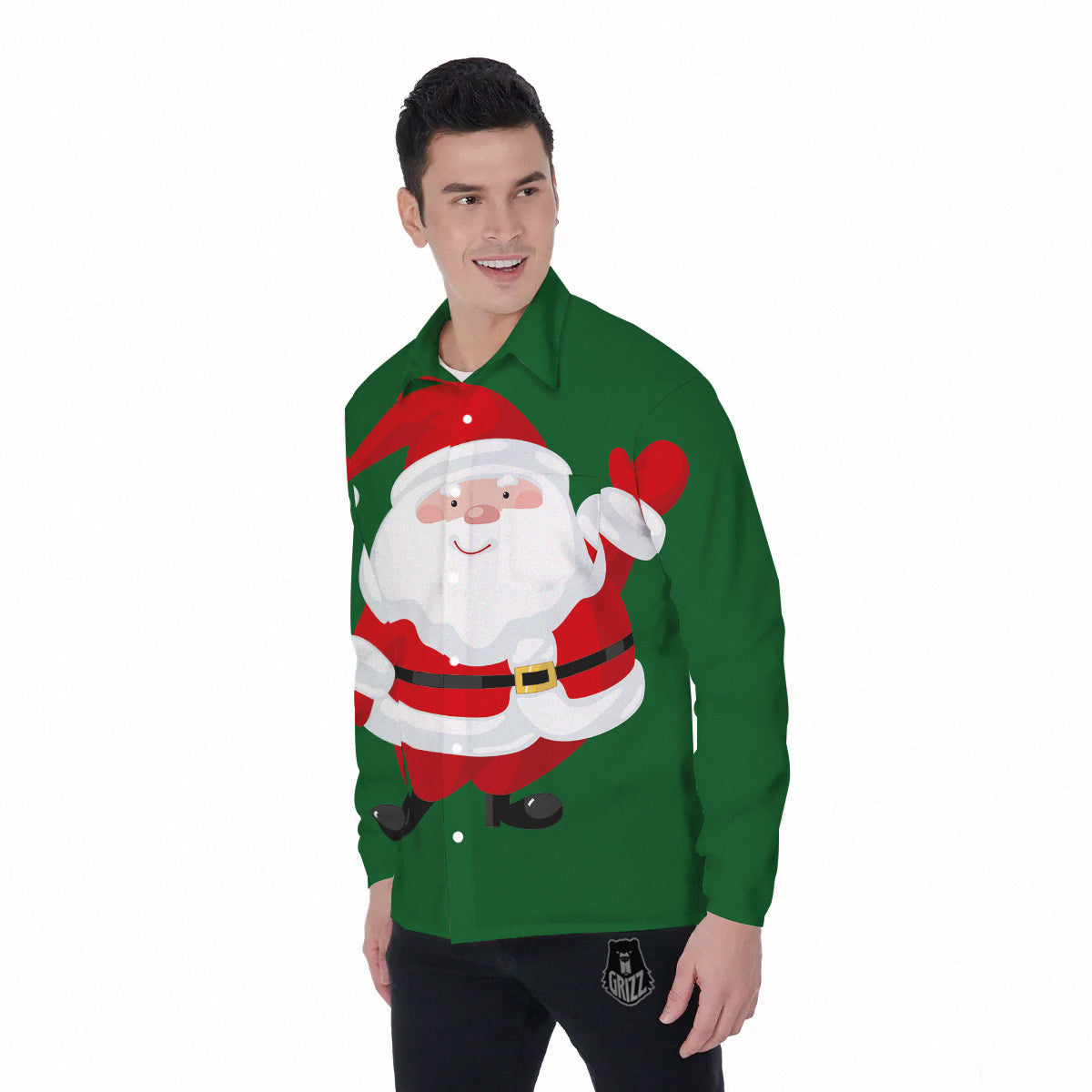 Santa Claus Cartoon Print Men's Long Sleeve Shirts-grizzshop
