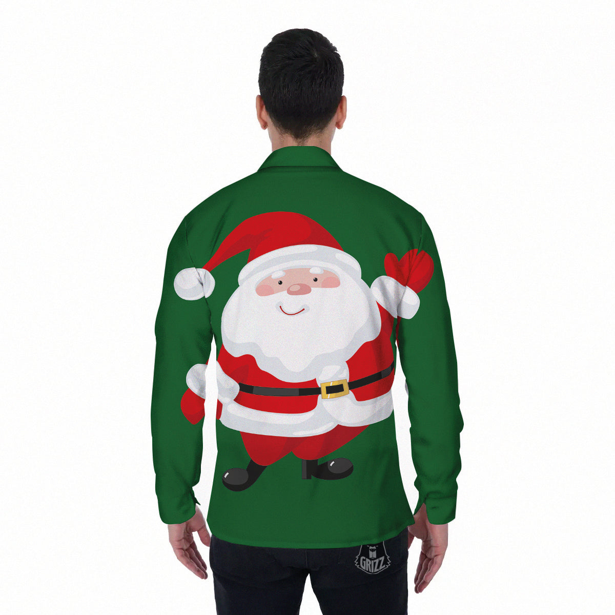 Santa Claus Cartoon Print Men's Long Sleeve Shirts-grizzshop
