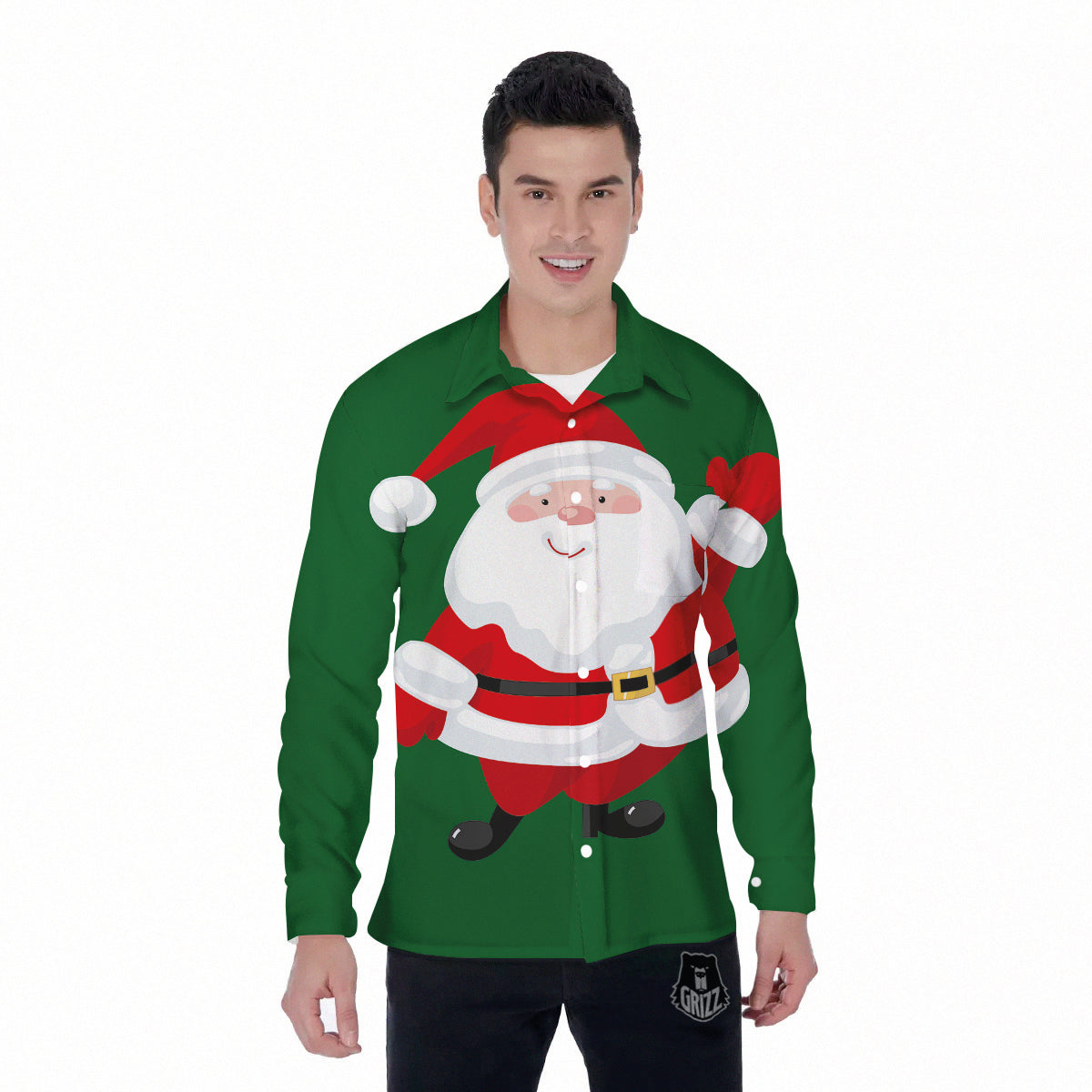 Santa Claus Cartoon Print Men's Long Sleeve Shirts-grizzshop