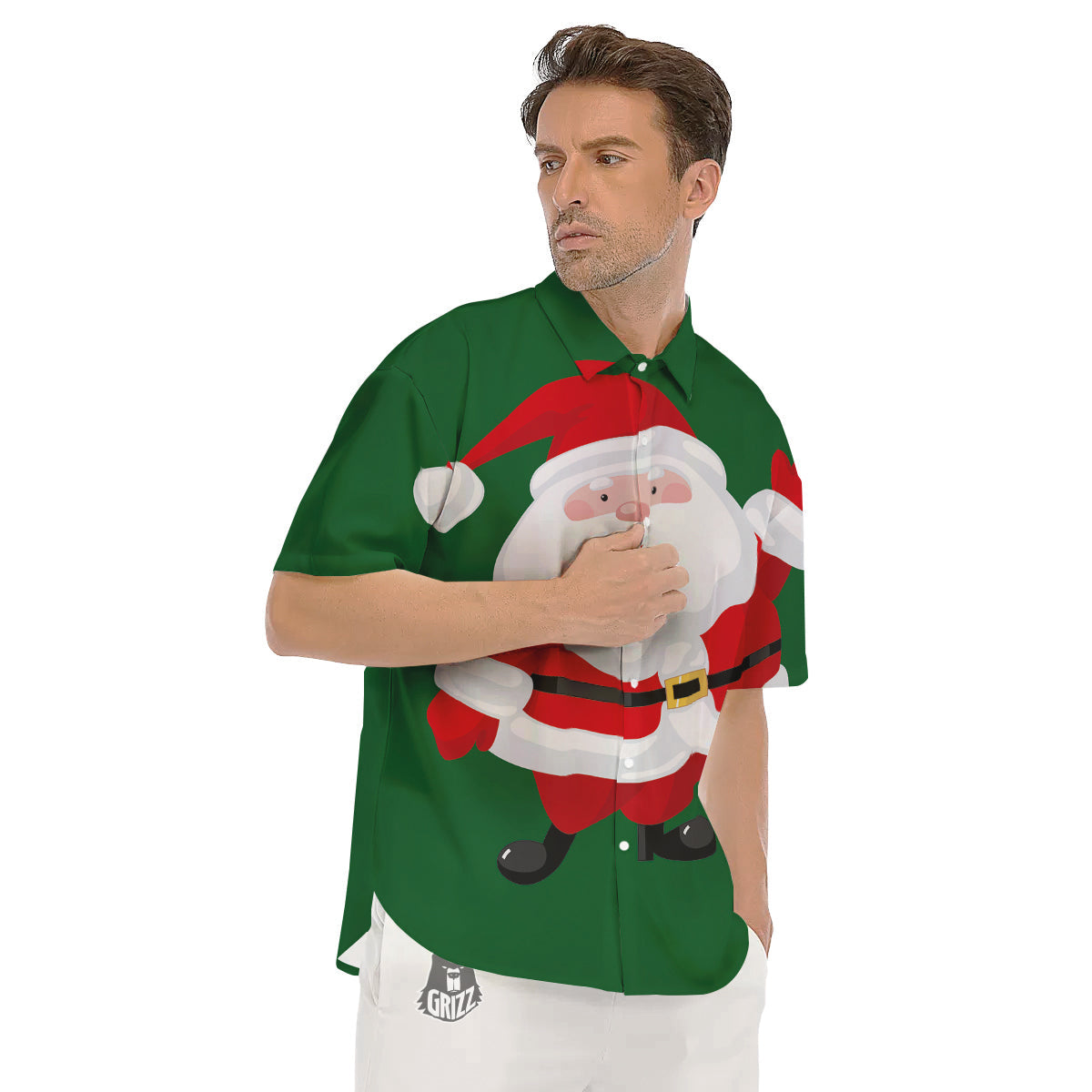 Santa Claus Cartoon Print Men's Short Sleeve Shirts-grizzshop