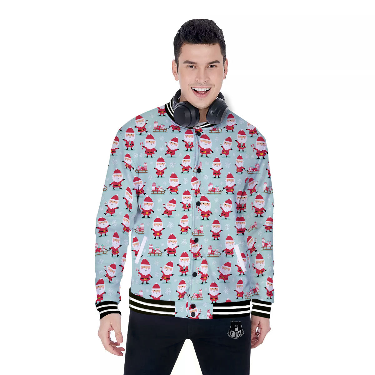 Santa Claus Cartoon Print Pattern Baseball Jacket-grizzshop