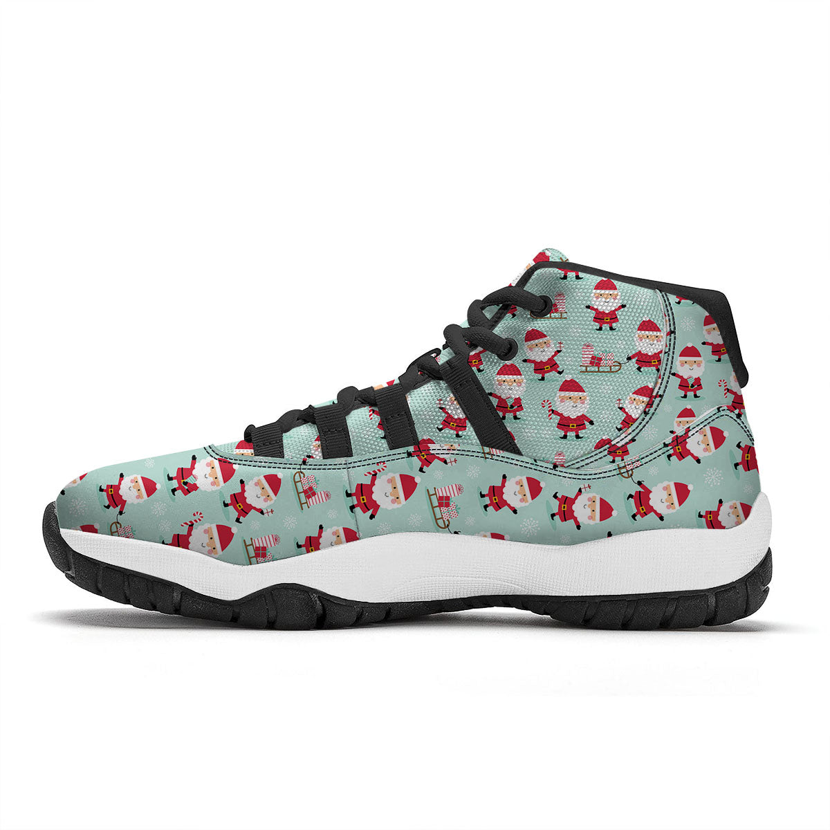 Santa Claus Cartoon Print Pattern Black Bball Shoes-grizzshop