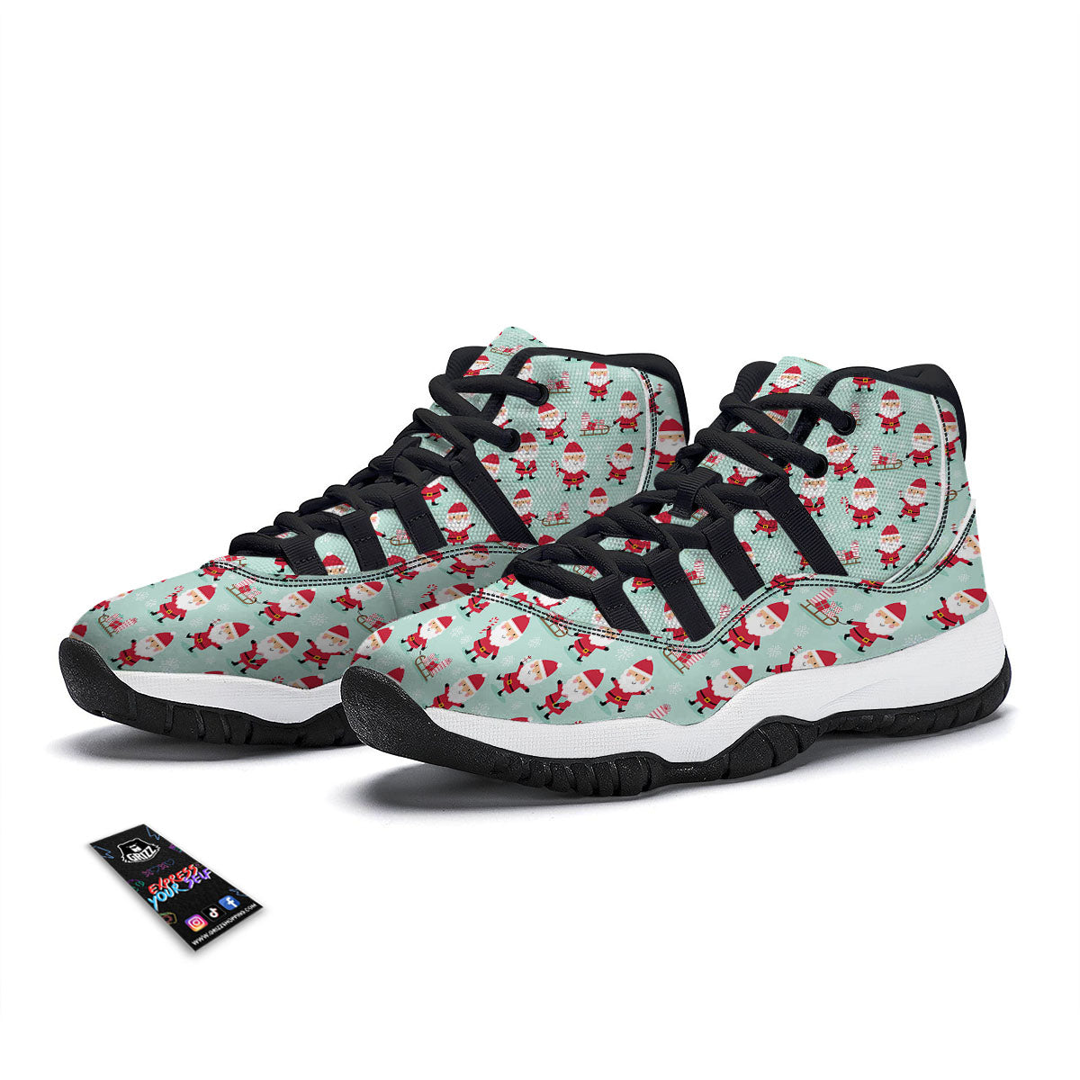 Santa Claus Cartoon Print Pattern Black Bball Shoes-grizzshop