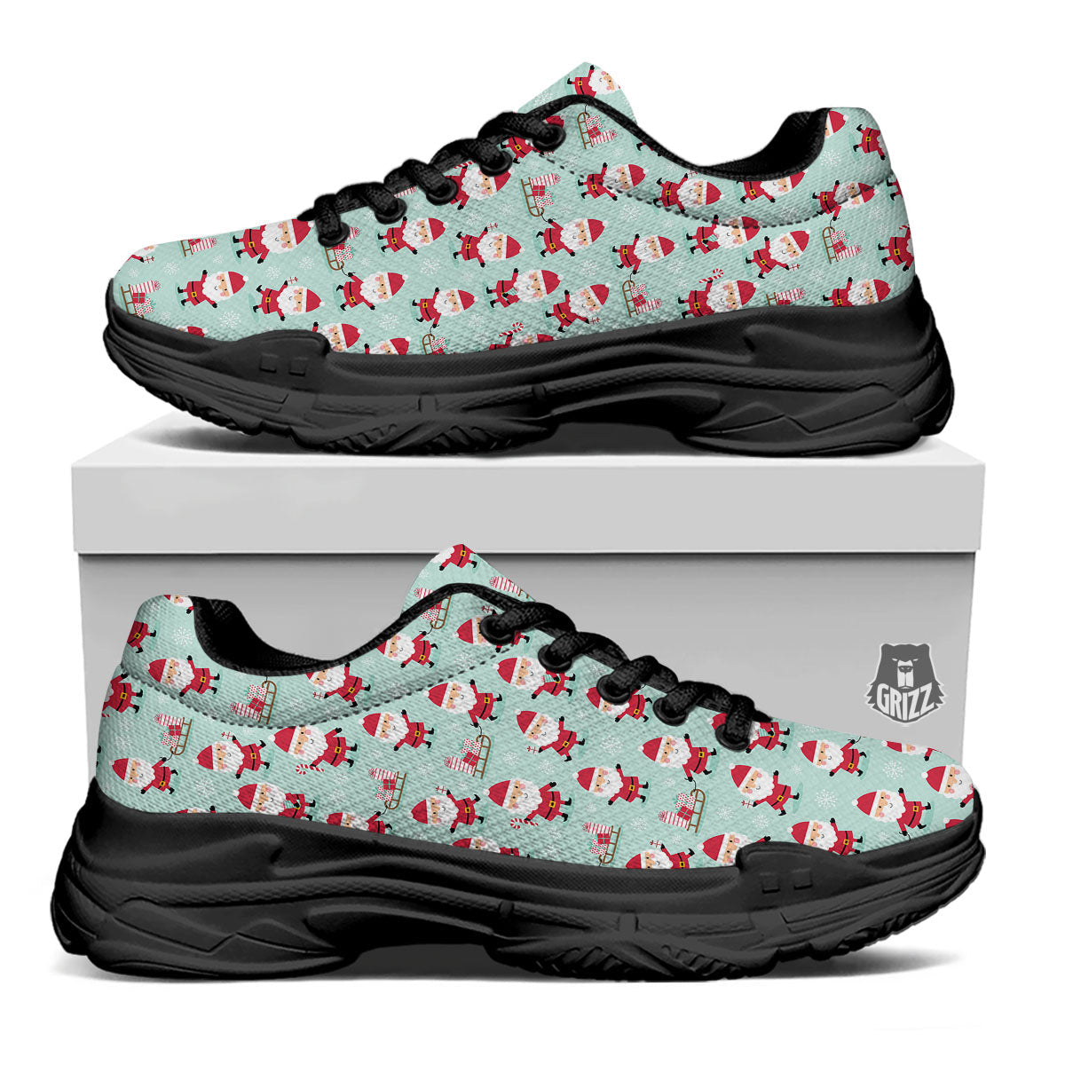 Santa Claus Cartoon Print Pattern Black Chunky Shoes-grizzshop