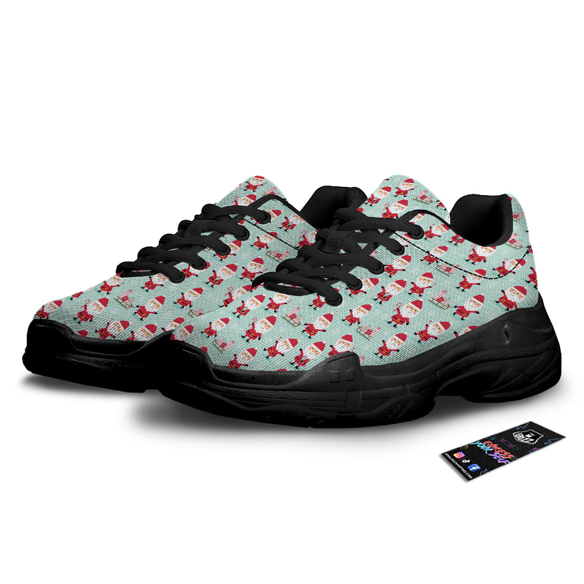 Santa Claus Cartoon Print Pattern Black Chunky Shoes-grizzshop