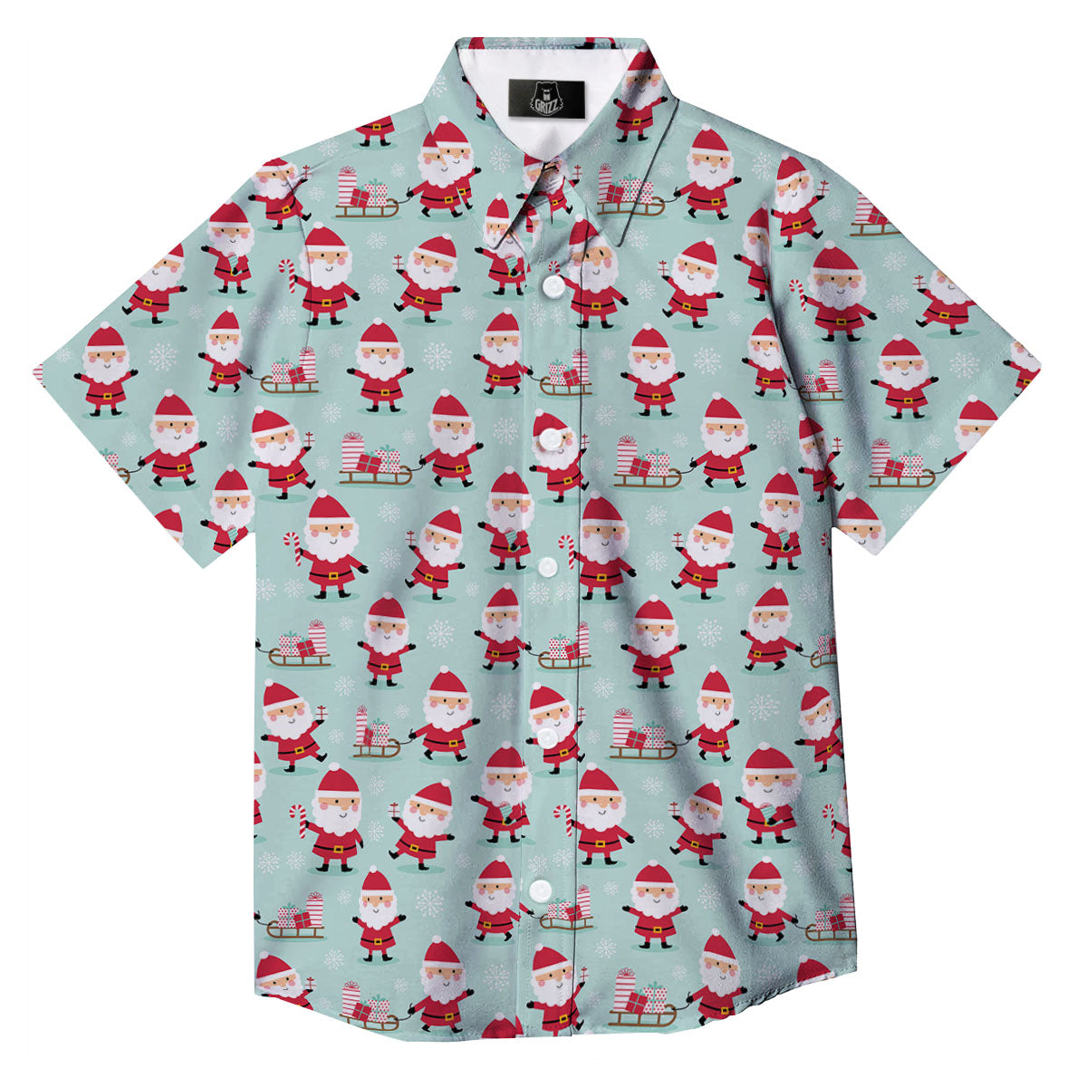 Santa Claus Cartoon Print Pattern Button Up Shirt-grizzshop