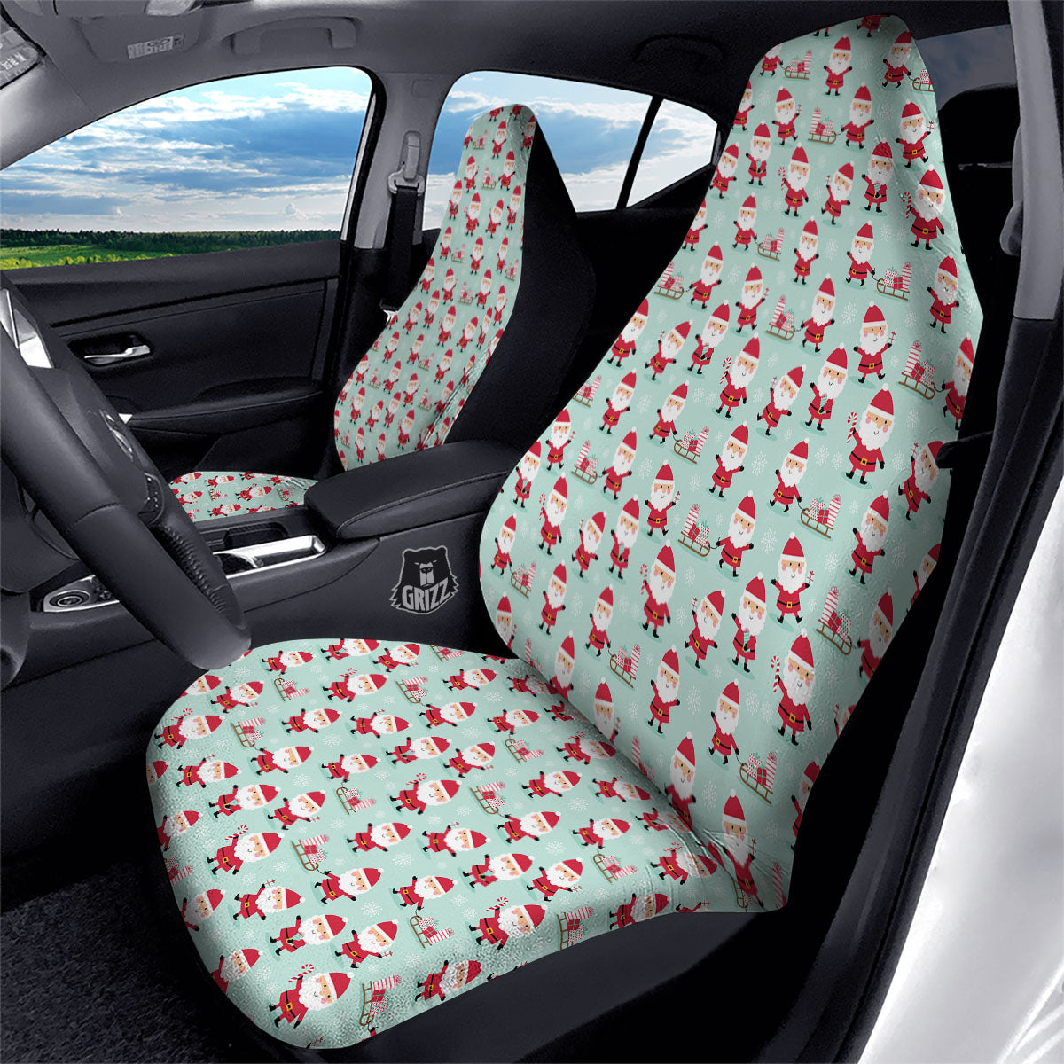 Santa Claus Cartoon Print Pattern Car Seat Covers-grizzshop