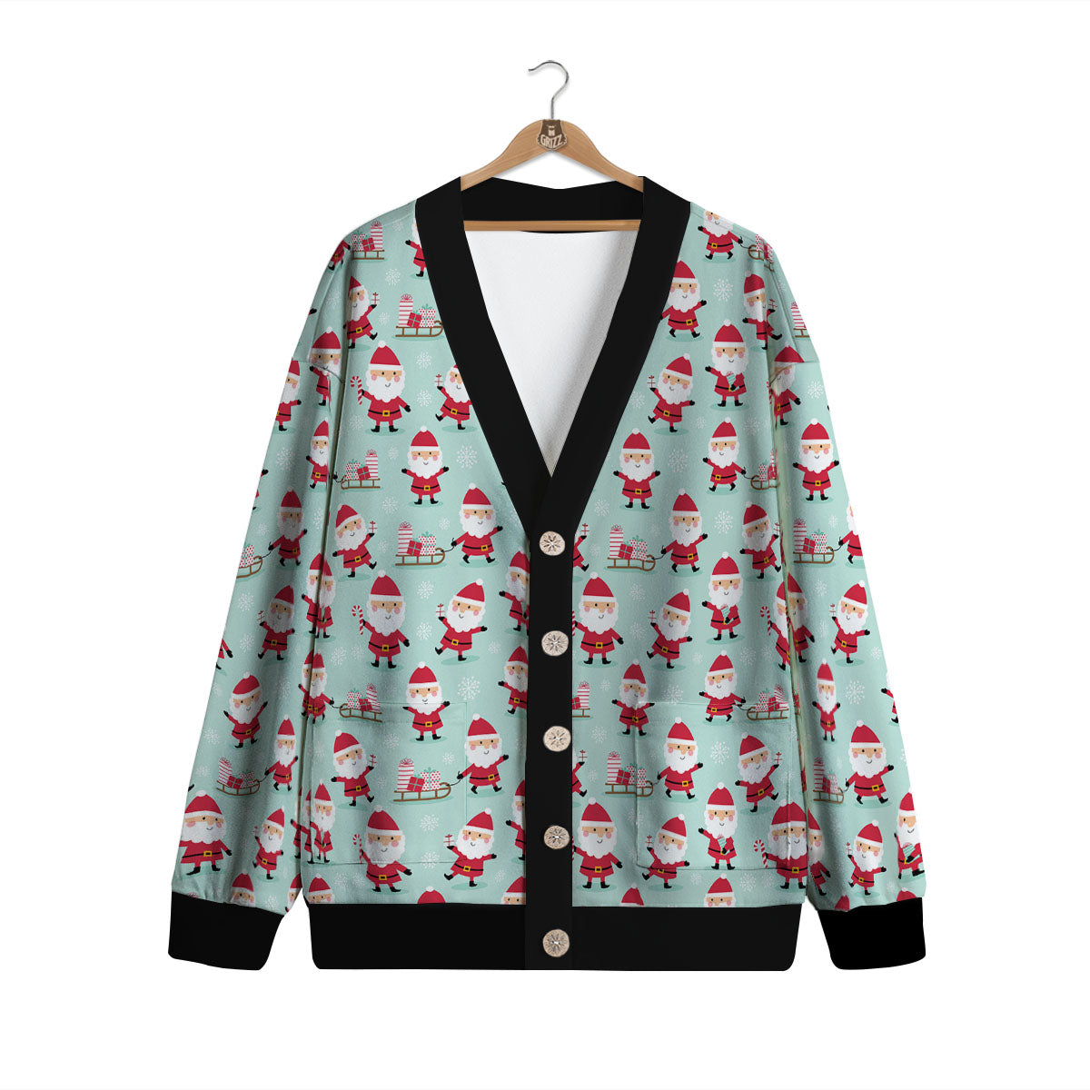 Santa Claus Cartoon Print Pattern Cardigan-grizzshop